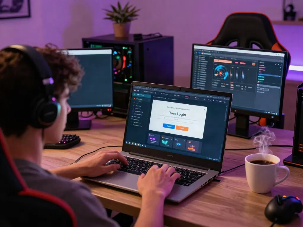 Engaging in a safe hargatoto togel online login process in a cozy gaming environment.