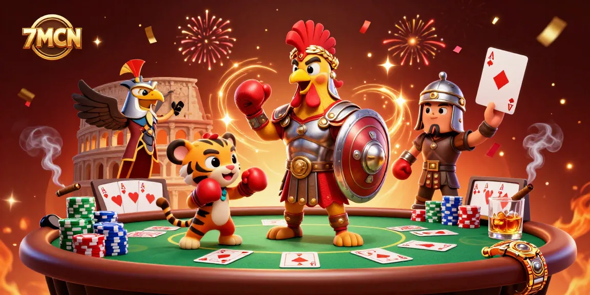Engage in the thrilling world of sports betting at 7MCN with animated gladiators representing action.