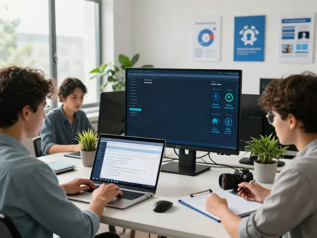 Team checking safety of URLs with the tool to check this link right here now in a modern office.