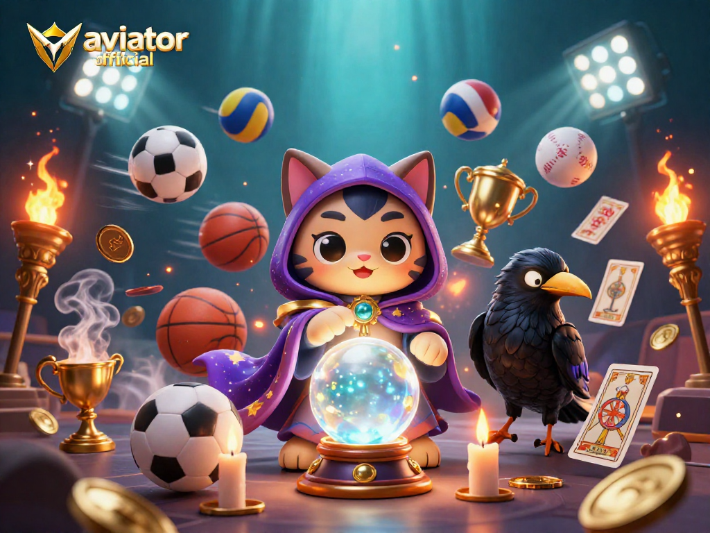Aviator official game scene featuring mystical elements with animated characters and dynamic sports betting visuals.