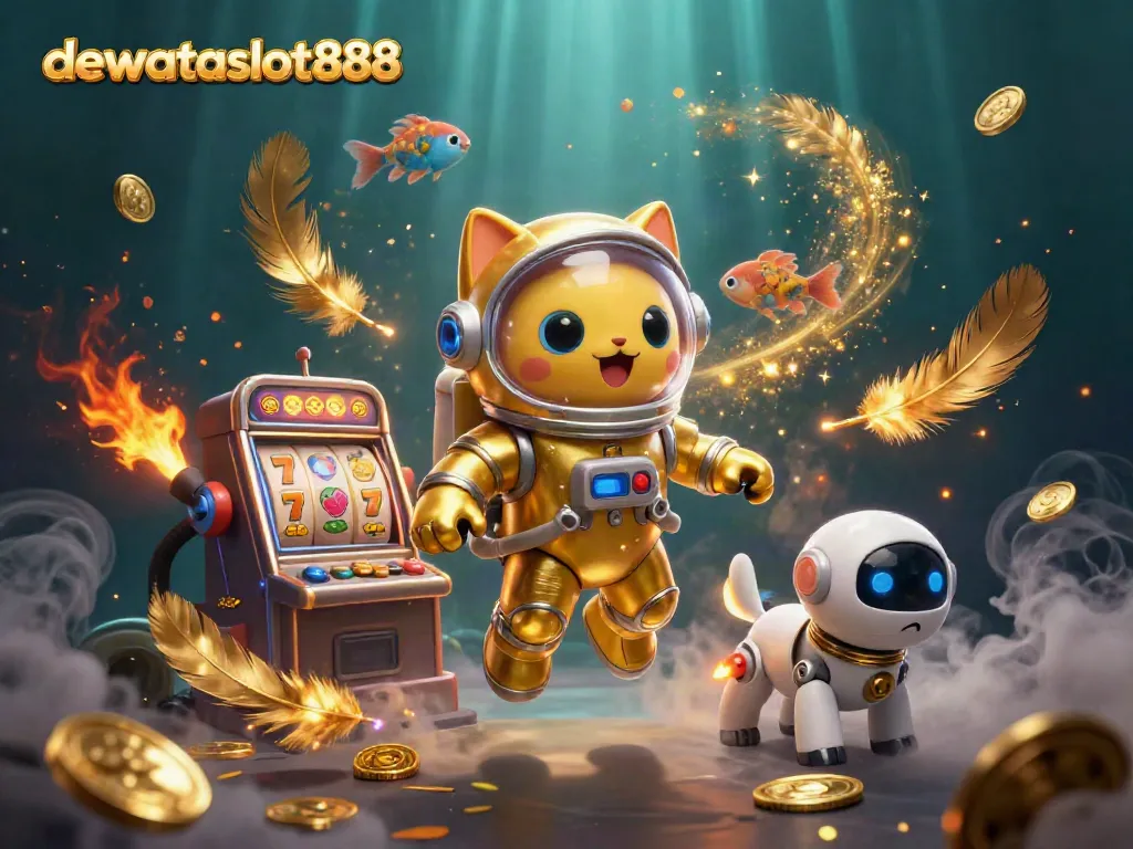 Gali jackpot slot dengan dewataslot888, penempatan simbol buah dan koin emas mengelilingi suasana luar angkasa yang menakjubkan.