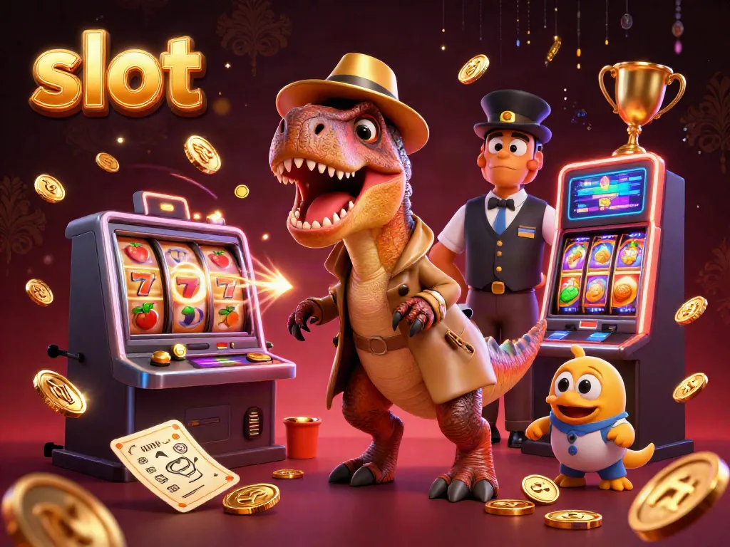 Bermain slot dengan dinosaur lucu di kasino, dinosaurus pit boss mencuri perhatian.