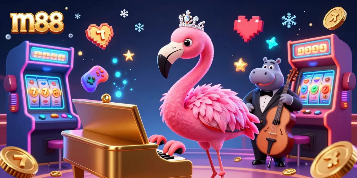 Experience m88 with excited players at a vibrant casino scene filled with colorful arcade machines and engaging games.