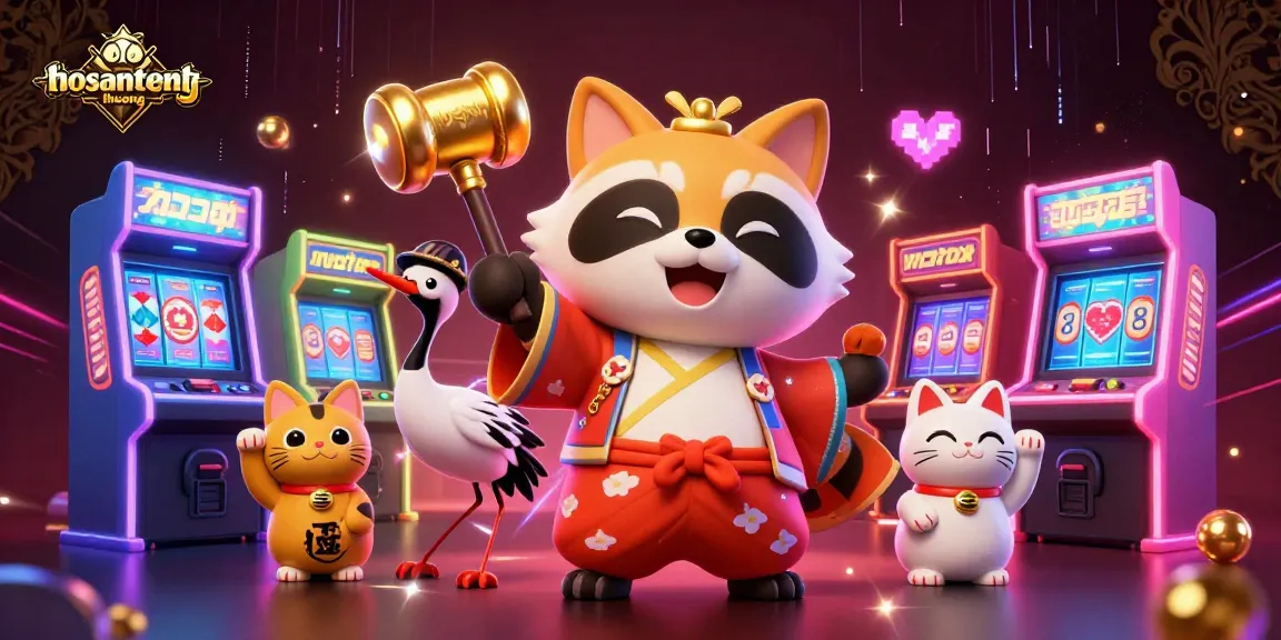 Engage with thosantienthuong as a cheerful tanuki celebrates wins amidst vibrant casino elements.