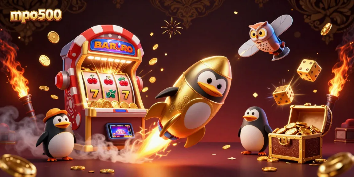 Experience mpo500 excitement as a golden penguin blasts through space, scattering coins and jackpots