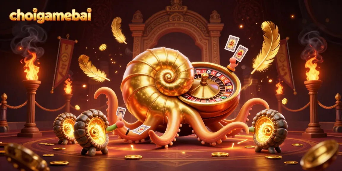Bet big at choigamebai with the giant nautilus roulette wheel showcasing your winning cards in an epic casino battle.