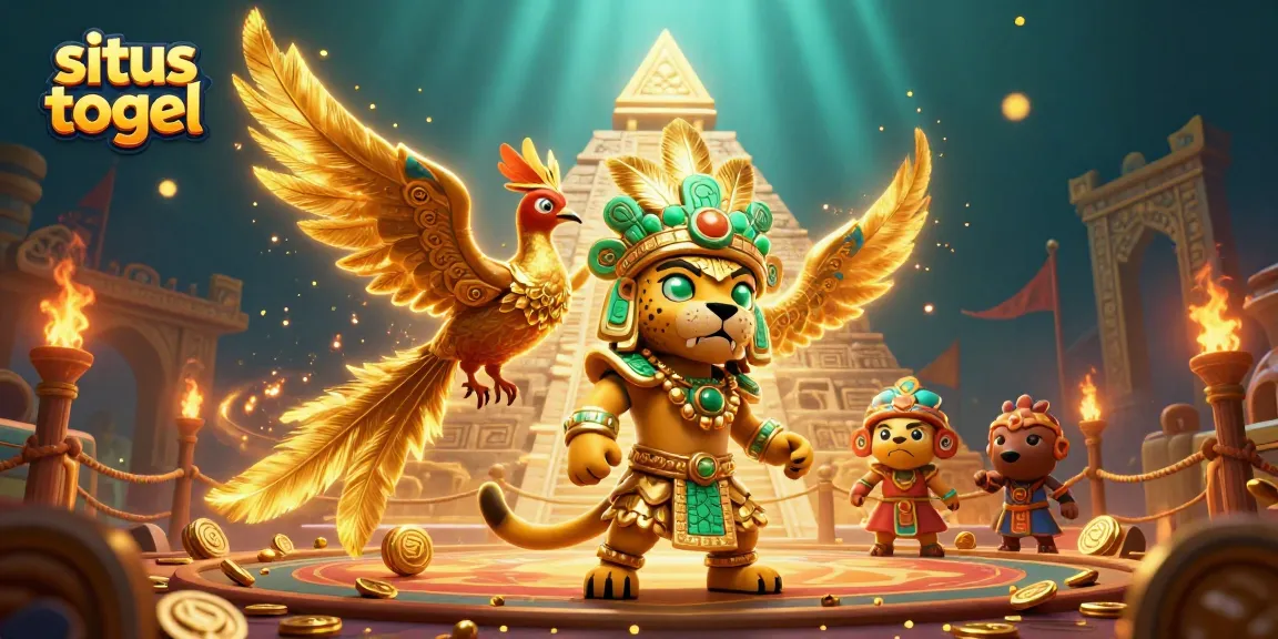 Situs togel dengan jaguar dan burung quetzal beraksi di arena perjudian yang megah dan berkilauan.