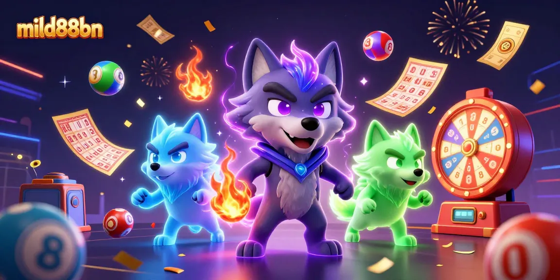 Win big with mild88bn as cartoon wolves guide you through a dynamic lottery scene.