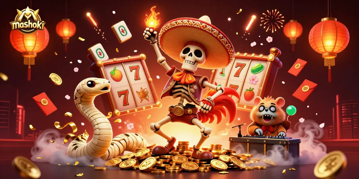 Experience thrilling entertainment with mashoki as you spin slots surrounded by festive characters.