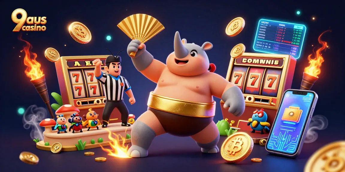 Experience vibrant gameplay at 9aus casino with dynamic characters and exciting elements in a rich illustration.