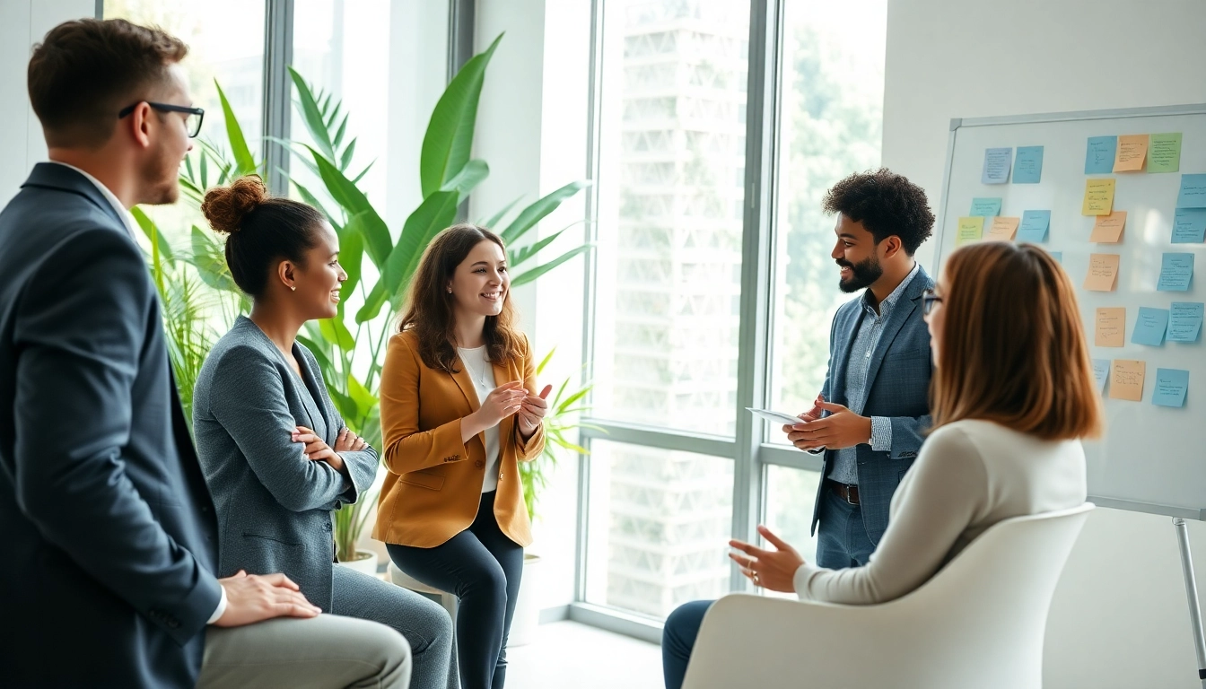 Engaging career coaching session in a modern office showcasing collaboration and growth.