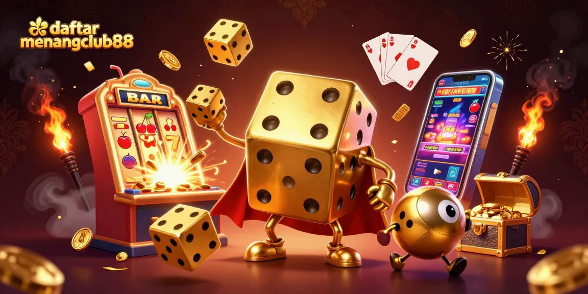 Experience excitement with daftar menangclub88 as golden dice and slot machines burst with winnings.