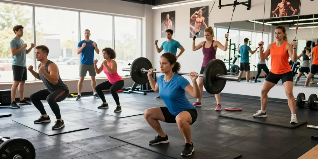 Muscle growth peptides Canada empowering fitness enthusiasts in an energetic gym session.