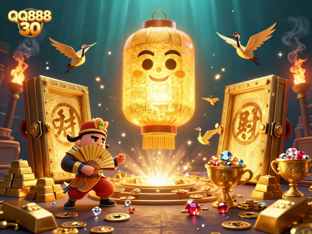 Experience QQ888 30 with vibrant characters gambling in a night market casino, enriched with jewels and treasures.