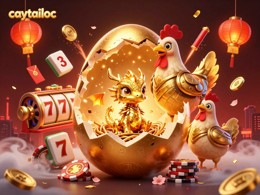 Catching jackpot with caytailoc: A golden dragon and poker chips illuminate a thrilling casino atmosphere.