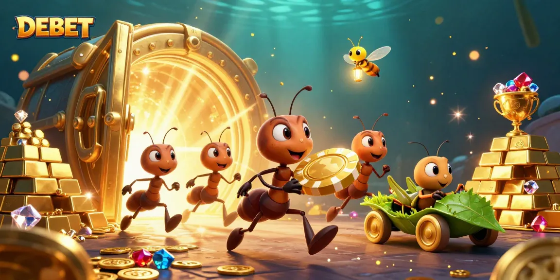 Join the DEBET adventure with ants heisting a giant poker chip amidst treasure!