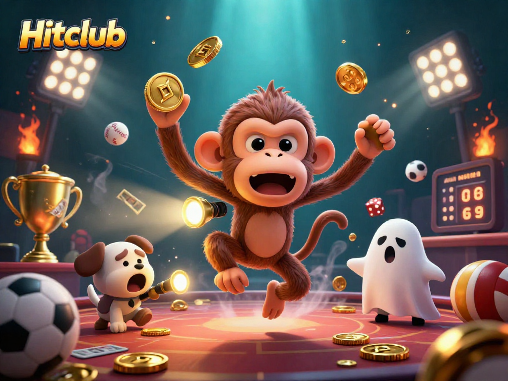 Experience the thrill of betting at Hitclub with a playful poltergeist monkey and ghost-hunter puppy in action.