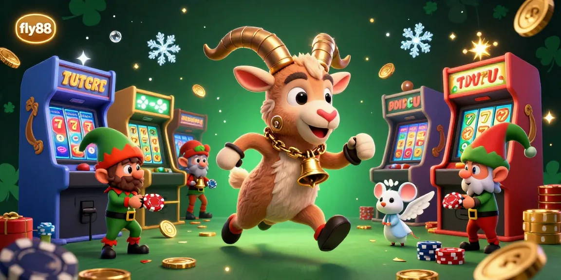 Experience thrilling gameplay at fly88 with a cartoonish holiday-horror casino featuring unique characters and arcade machines.