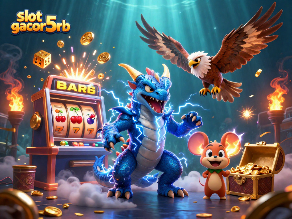 Spin exciting games at slot gacor 5rb and watch as jackpot coins explode in a vibrant 3D scene.