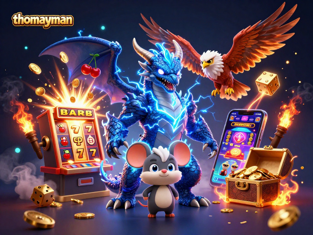 Catch winning lucky moments with thomayman in an exciting jackpot adventure illustration.