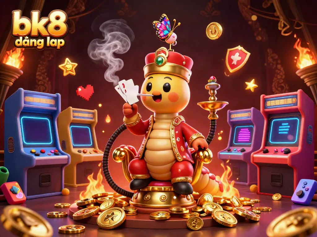 Engage in thrilling gaming action with bk8 đăng nhập, featuring a vibrant 3D casino scene filled with colorful elements.