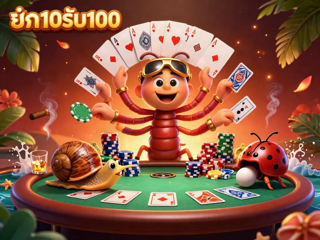 ภาพ 3D แสดงซีนการเล่นพนันที่เกี่ยวกับโปรโมชั่น ฝาก10รับ100 พร้อมตัวละครน่ารัก
