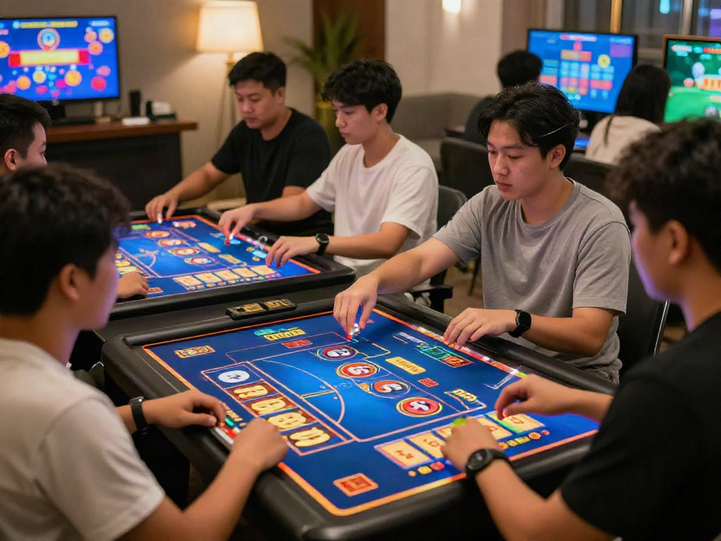 Situs Togel online gambling scene with diverse players engaged in a thrilling game.