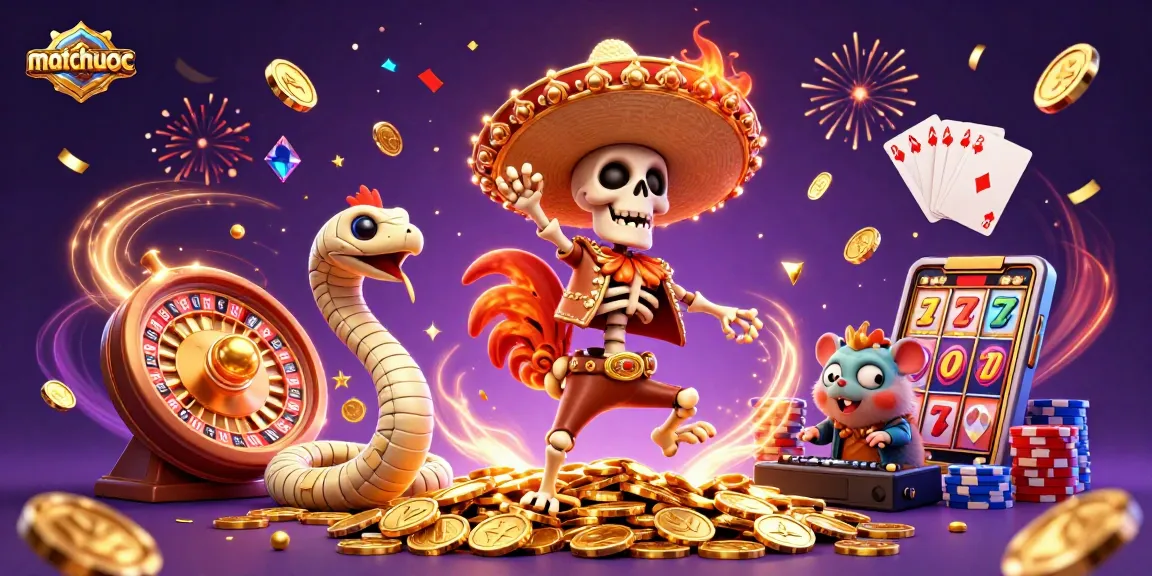 Experience thrilling wins at matchuoc's vibrant casino with lively characters celebrating