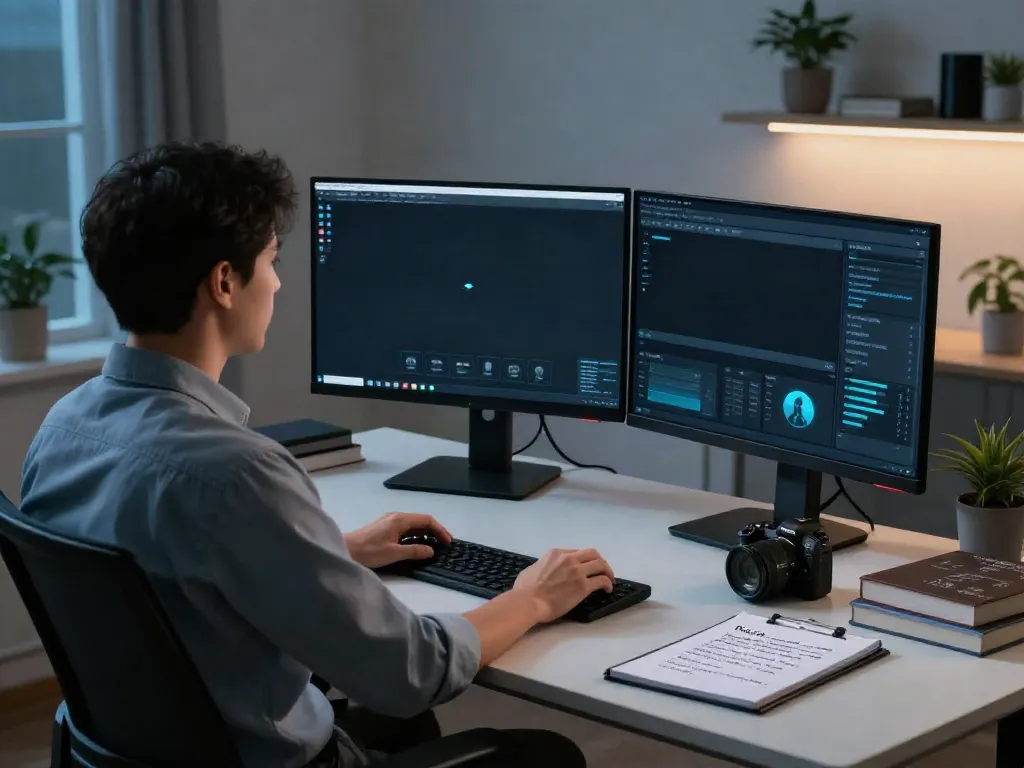 Deepfake protected Online Video Calls setup with cybersecurity professional monitoring video call software.