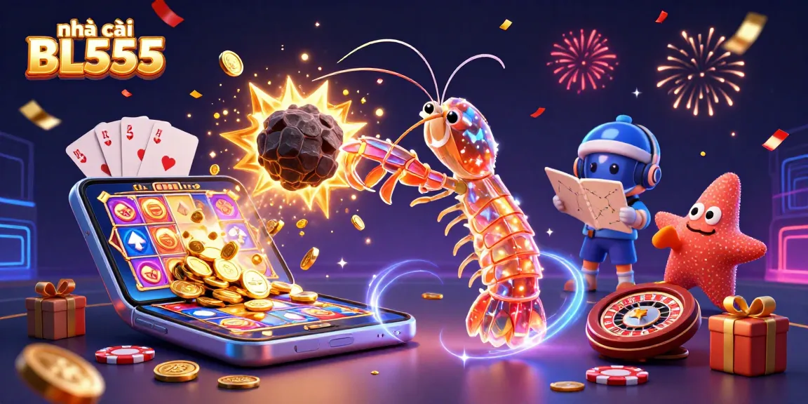 Experience the thrilling universe of nhà cái BL555 with a dynamic 3D casino scene filled with excitement.