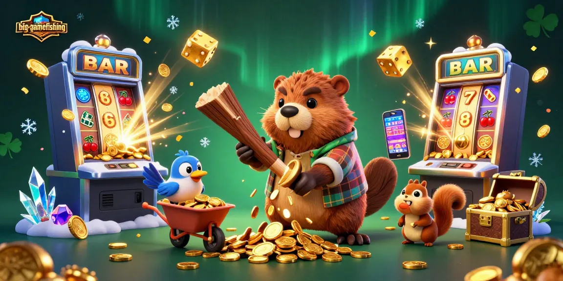 Experience big-gamefishing with a lively scene depicting a beaver and friends in a casino adventure.