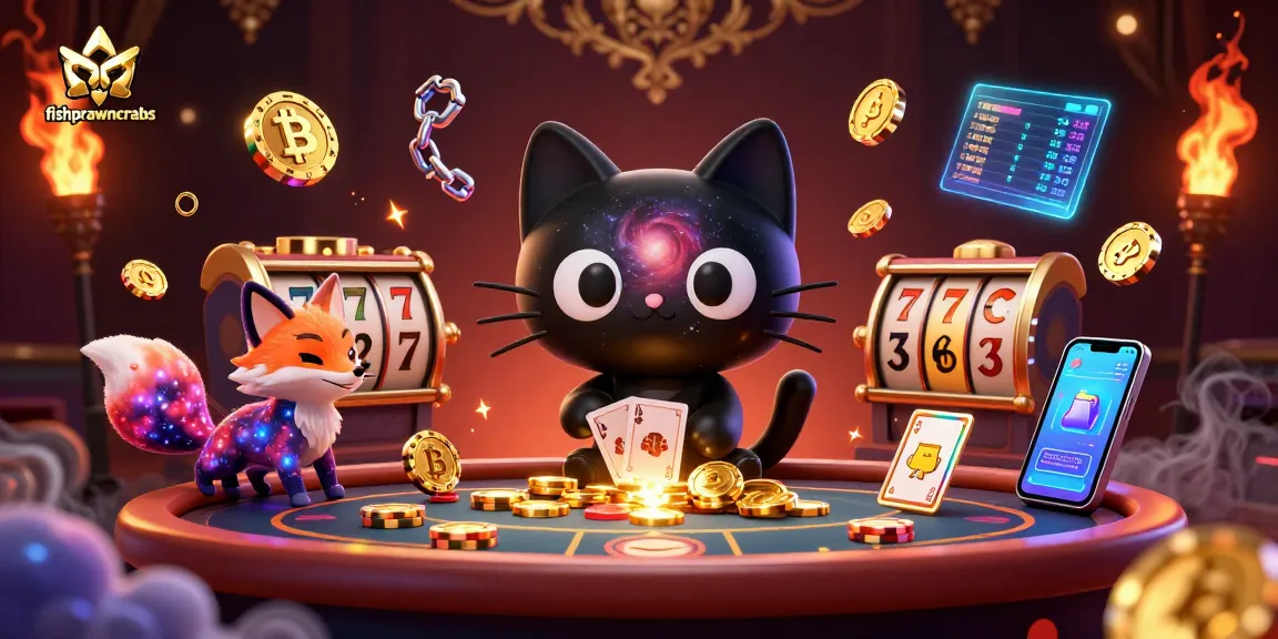 Engage with fishprawncrabs as a black hole cat attracts golden chips at a cosmic casino table.