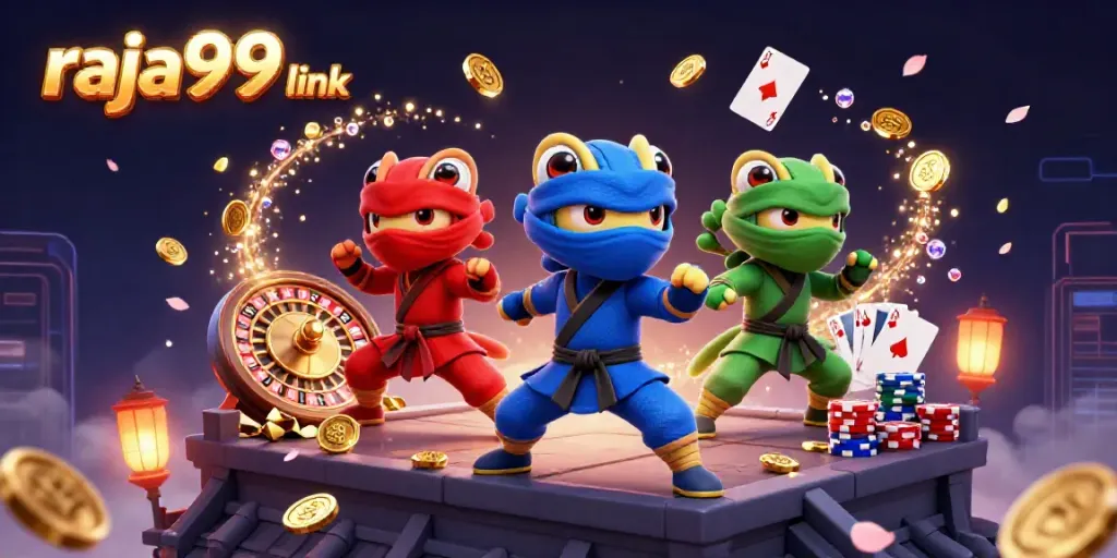 Engage with raja99 link for thrilling casino adventures featuring vibrant cartoon chameleons.