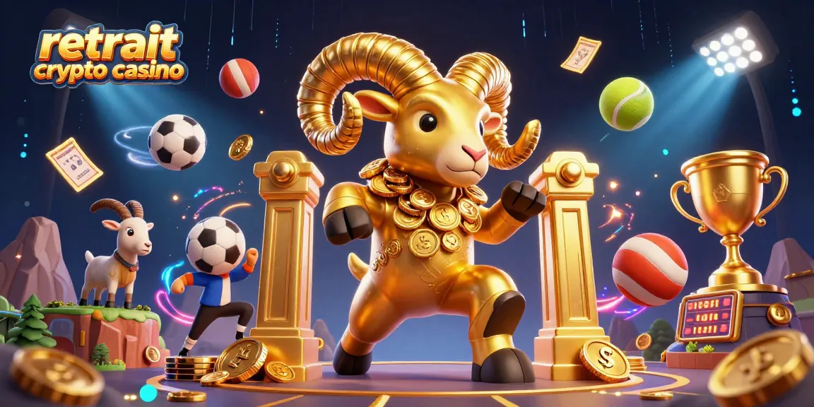 Retrait crypto casino : illustration dynamique d'un ram doré et éléments de jeu