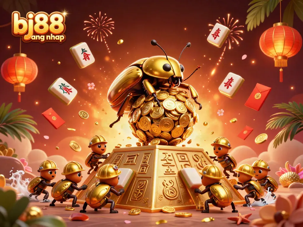 Experience thrilling gaming action with bj88 dang nhap in a vibrant 3D illustration filled with golden coins and festive elements.