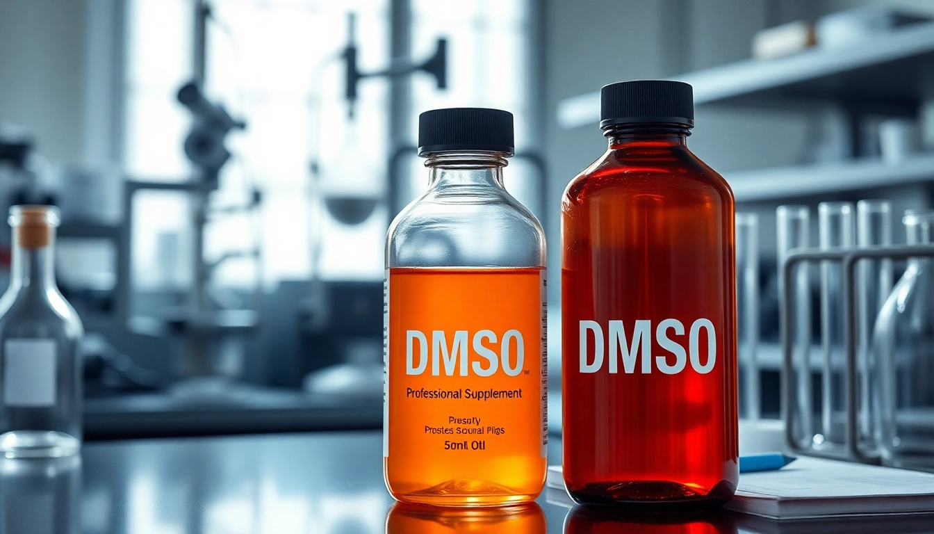 Showcasing dmso supplement bottle surrounded by scientific equipment for health analysis.