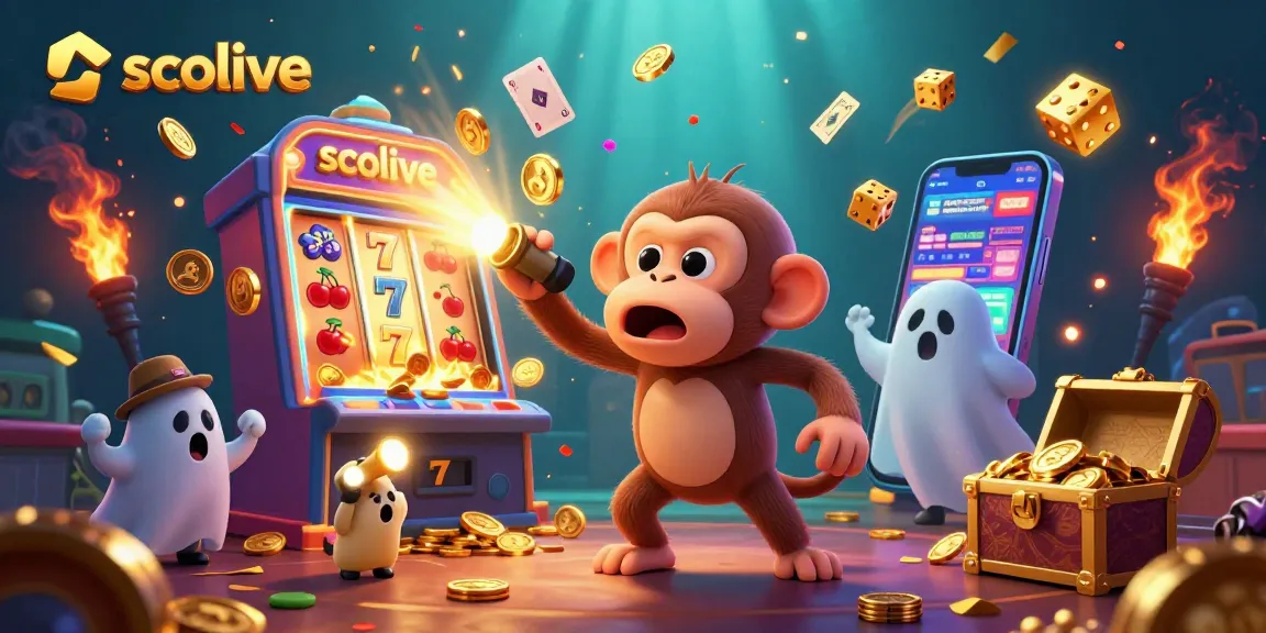 Socolive features a playful poltergeist monkey juggling casino treasures in a vivid, dynamic scene.
