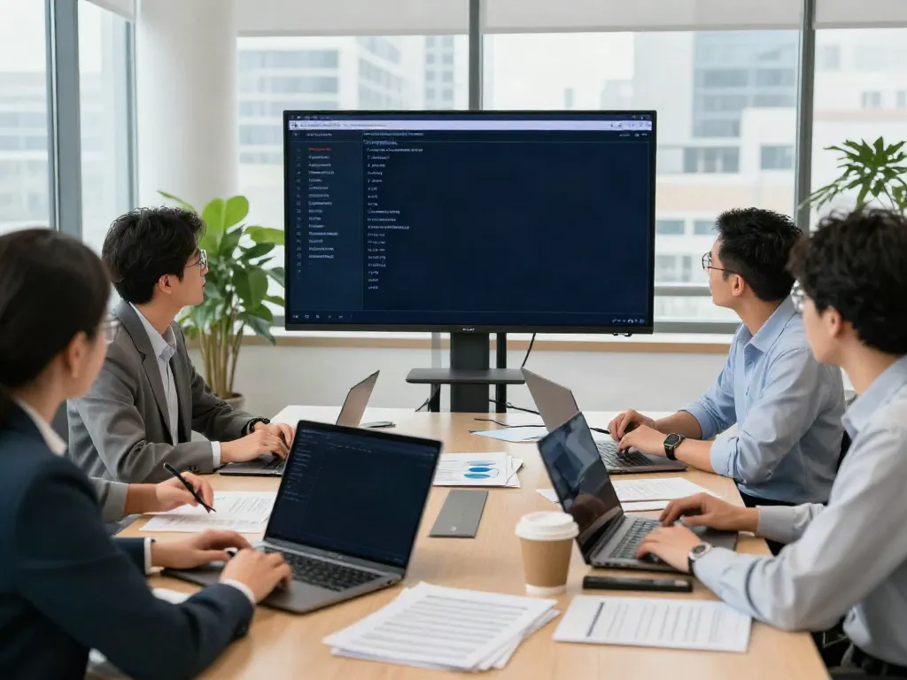Collaboration among tax professionals using service bureau tax software in a modern office setting.