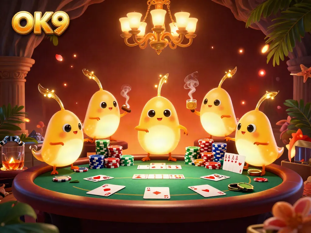 Experience the thrill of OK9 with a vibrant casino scene lit by glowworms and a bat dealer.