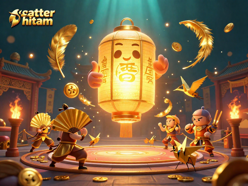 Experience scatter hitam action with a vibrant 3D illustration showcasing a golden lantern spirit in a dynamic casino scene.