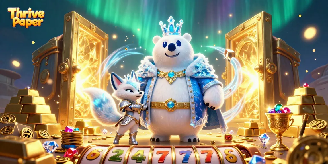 Engage with the Thrive Paper casino scene featuring a polar bear and snow fox amid vibrant treasure gameplay.