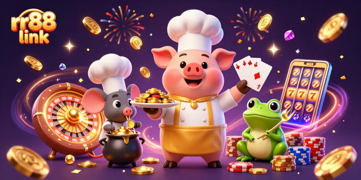 Experience the thrill of winning at rr88 link with exciting casino characters surrounded by sparkling treasures.