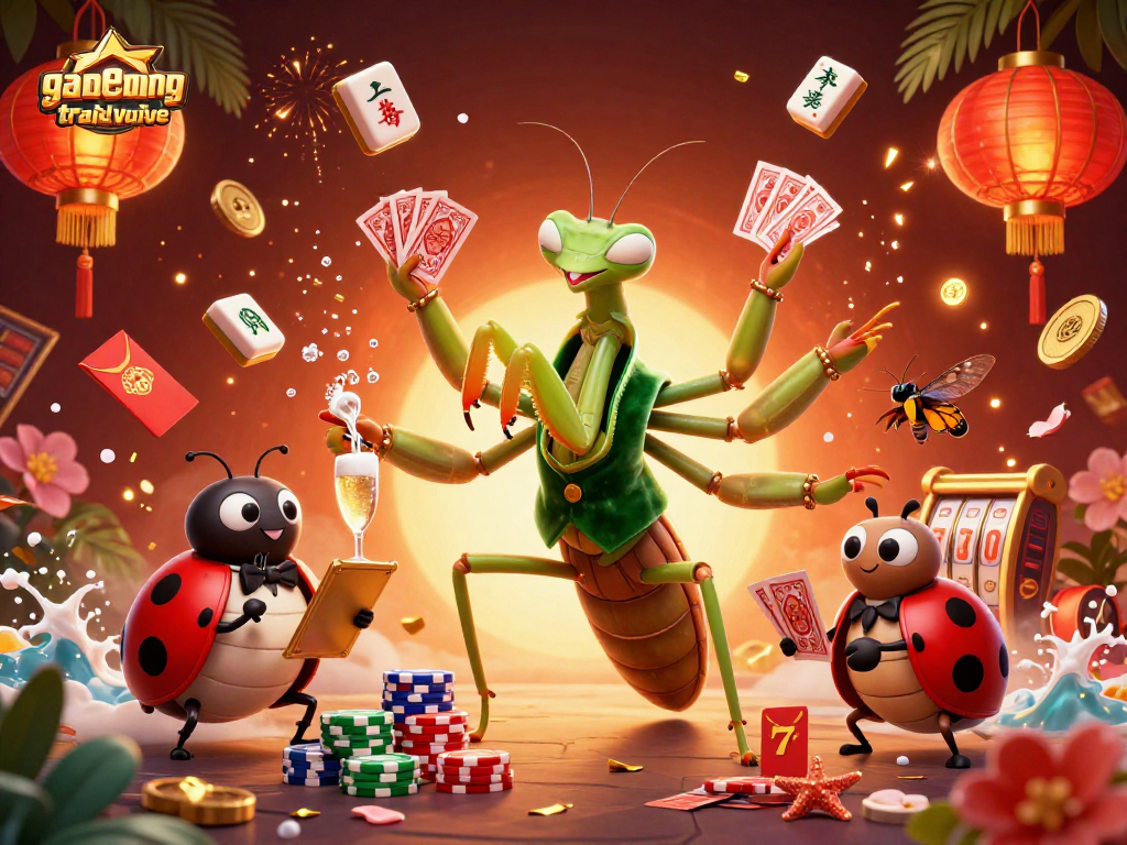 Experience gamenongtraivuive with a vibrant casino scene featuring a giant mantis and a ladybug boss.
