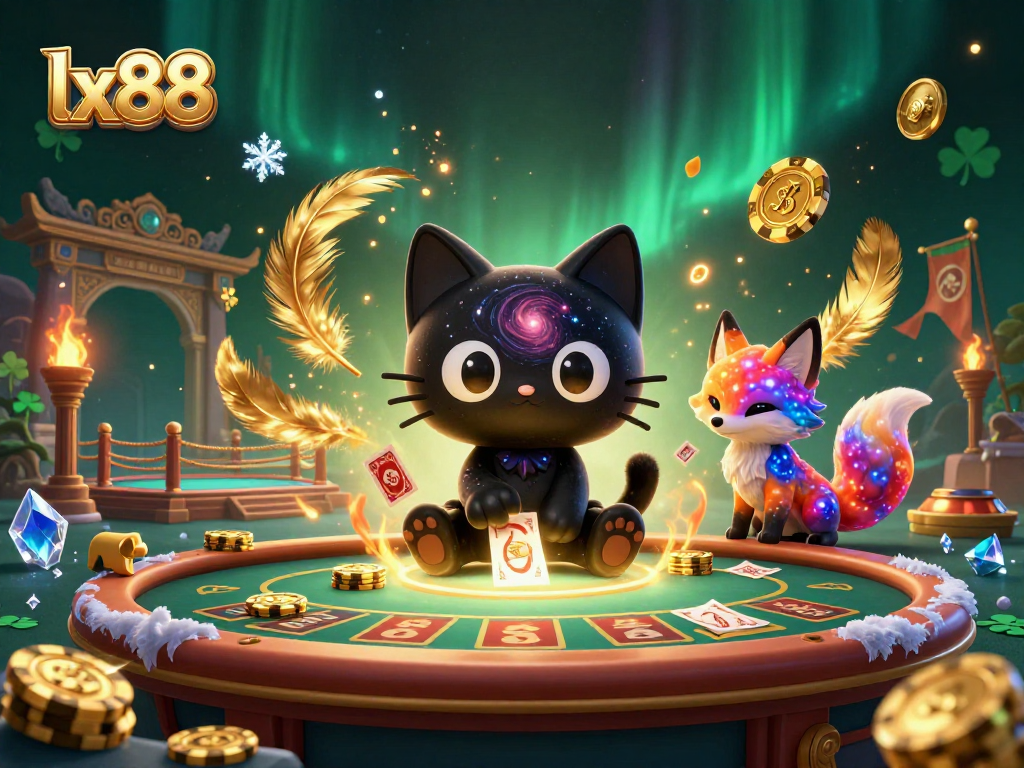 Experience the cosmic excitement of lx88 with a black hole cat drawing in chips at a vibrant casino table.