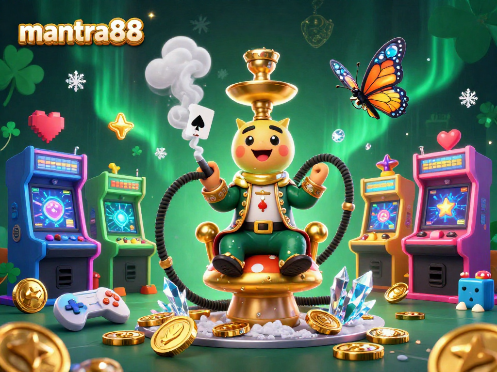 Engage with mantra88's vibrant gaming scene featuring a whimsical caterpillar and poker symbols.