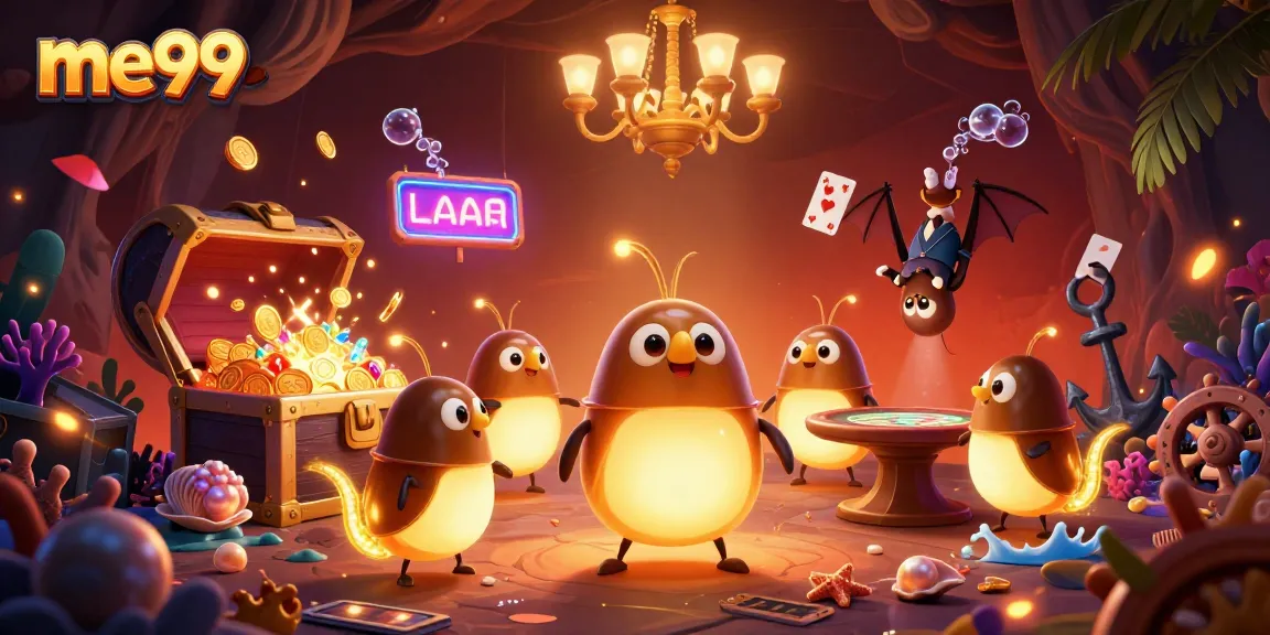 Experience vibrant gaming with me99's illuminated cave casino featuring glowworms and a bat dealer.