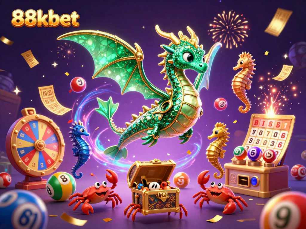 Experience thrilling gambling adventures with 88kbet in a vibrant, captivating 3D illustration.