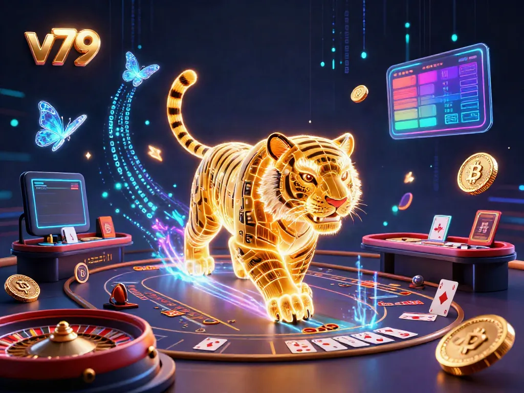 Experience thrilling wins at v79 with the dynamic golden tiger in a vibrant live casino setting.