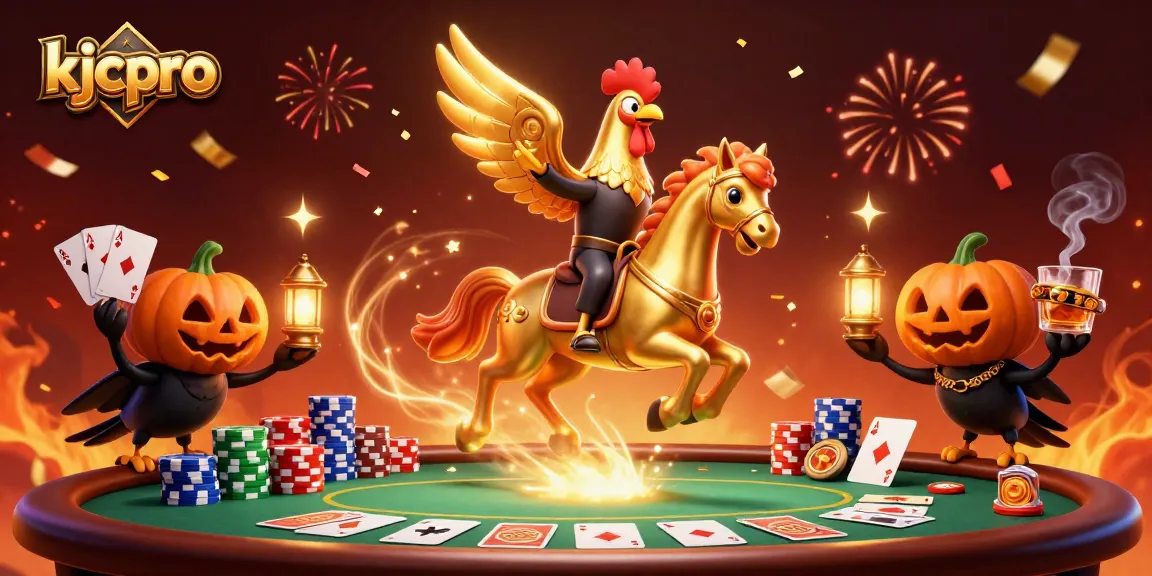 Experience exhilarating gaming at kjcpro with a golden rooster in a vibrant midnight casino scene.