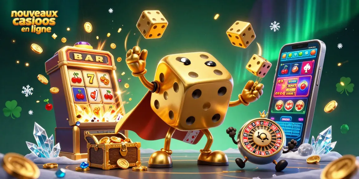 Jouer dans les nouveaux casinos en ligne avec un golem de dés dorés et une machine à sous explosant de pièces.